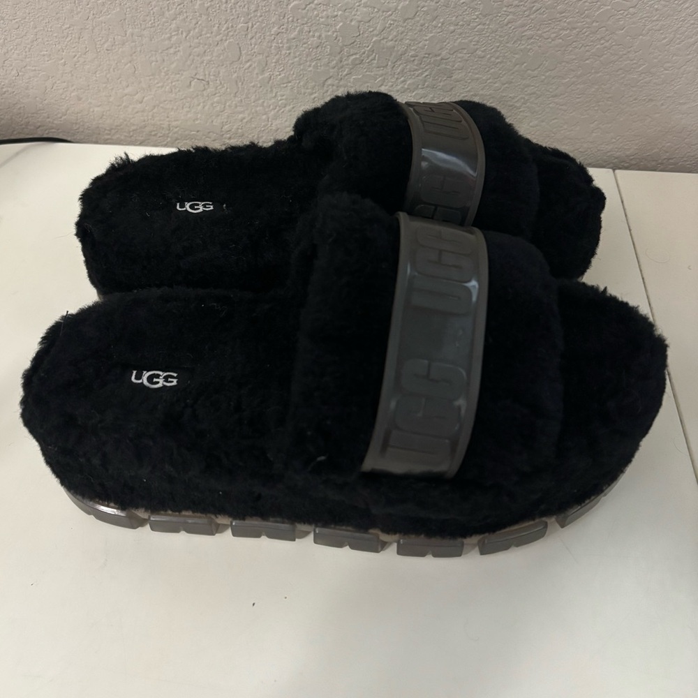 UGG | Fluffita Clear Fluff‎ Slide Platform Sandals Slippers Black Women’s Sz 8 - Picture 3 of 5